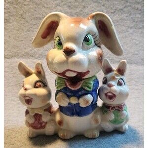 Easter Bunny Rabbit Salt Pepper Shakers Sugar Set Ceramic Japan